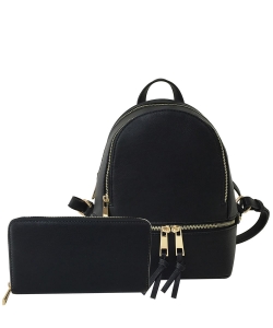 Fashion Zipper Classic Backpack & Wallet Set LP1082W BLACK